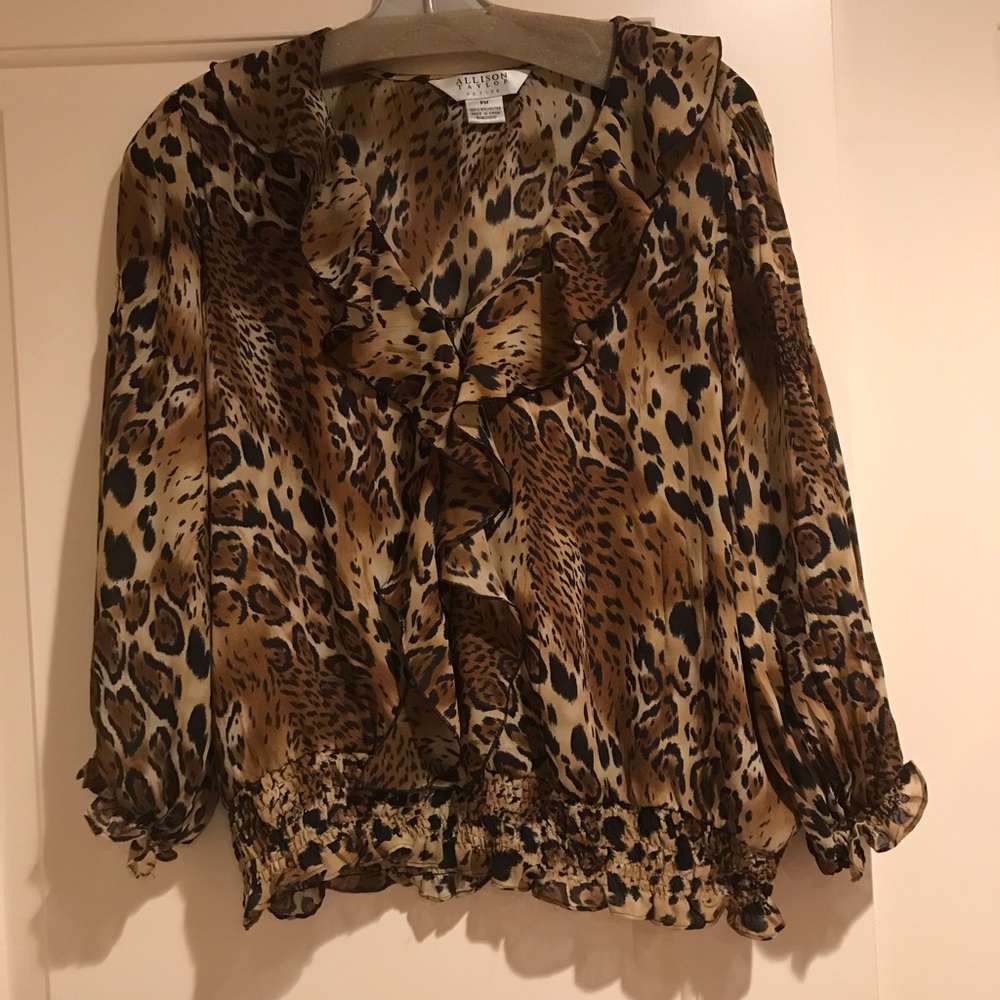 Allison Taylor Animal Print Ruffle Blouse